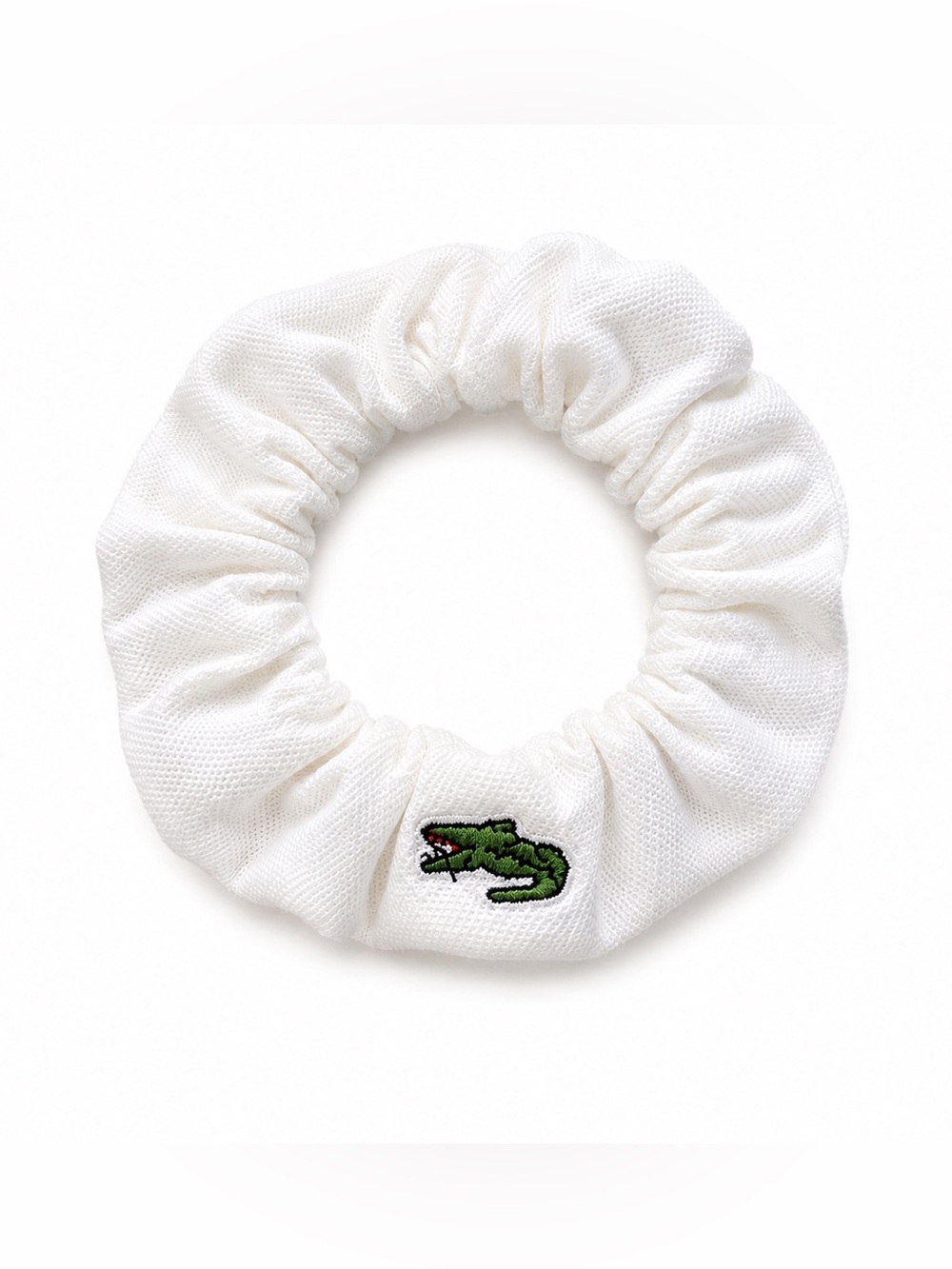 Lacoste Cream Knit Scrunchie with Green Crocodile Patch